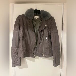 Sipos New York Genuine Lamb Leather Moto Jacket Gray Fur Collar Size Small